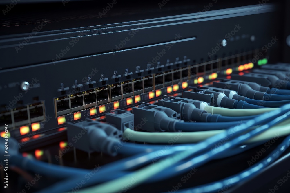 Aufkleber network cables connected to switch. generative ai