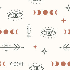 Hand Drawn Mystical Seamless Pattern with Eyes.