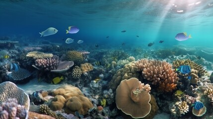 A stunning coral garden teeming with life. Generative ai