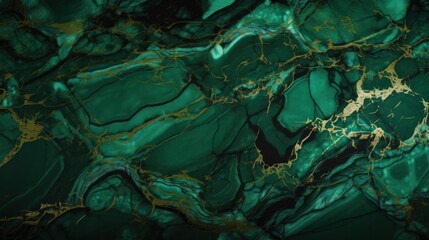 Polished green marble with gold veins. Abstract background texture. Generative AI © cac_tus