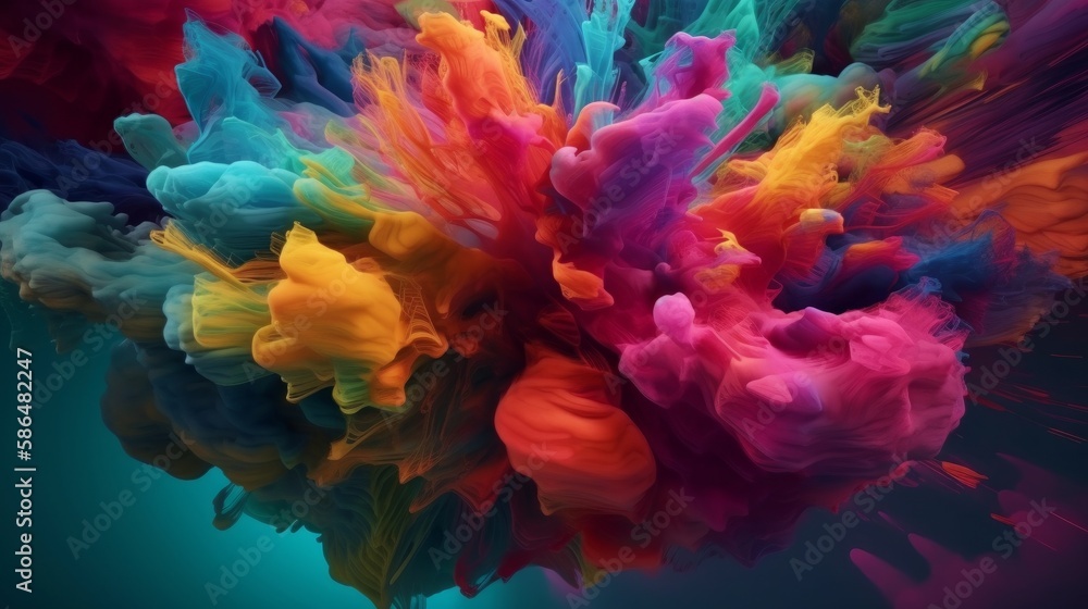 Poster abstract background illustration of a colored floating liquid in the trend colors pink. generative a