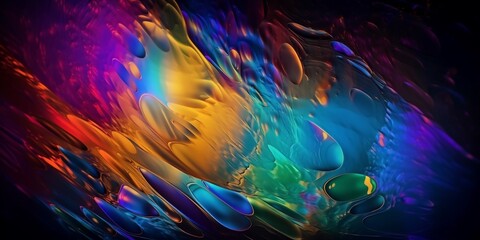 Obraz na płótnie Canvas Schöner flüssiger Hintergrund mit irisierenden Regenbogen Farben, ai generativ