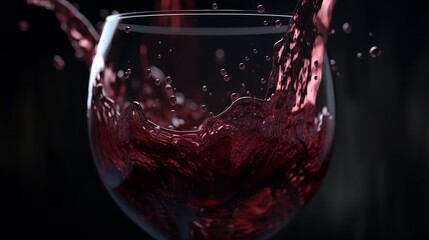 Poring red wine in a glass with a black background. Generative ai