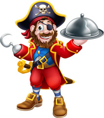 Pirate Captain Cartoon Chef and Food Plate Platter
