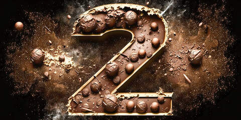 Chocolate typography of the number two - Generative AI