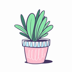 Home plant in pot outline colorful flat style vector art.