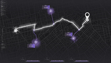 Pick up taxi. Gps map navigation to own house. Detailed view of city. Passenger location sharing for driver. City top view. Online navigation. Flat style, Vector, illustration isolated.