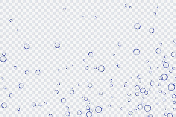 Fototapeta na wymiar Blue air bubbles, oxygen, champagne crystal clear, isolated on a transparent background of modern design. Vector illustration of EPS 10.