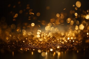 Fototapeta na wymiar Gold abstract bokeh background. real backlit dust particles with real lens flare. glitter lights. Generative AI