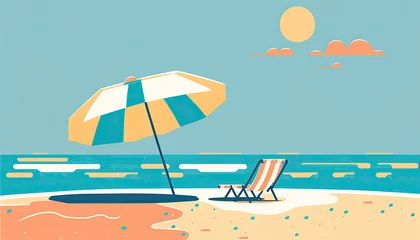 Wandcirkels aluminium Beach - Minimalistic flat design landscape illustration. Image for a wallpaper, background, postcard or poster. Generative AI © Zerbor