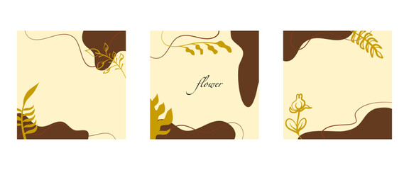 Abstract square background set Summer concept. Banner template with tropical leaves for social media post, mobile app, web, summer sale, promotional content. Vector illustration