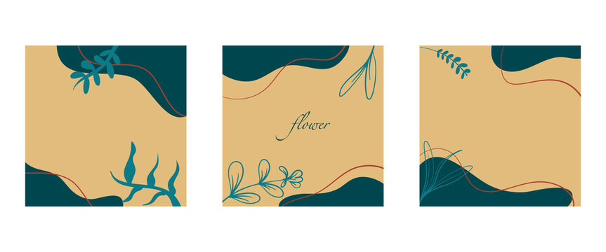 Abstract square background set Summer concept. Banner template with tropical leaves for social media post, mobile app, web, summer sale, promotional content. Vector illustration