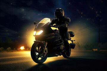 Night Motorcycle rider, poster for movie scene , ai generative