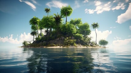 Tropical floating island with palm trees created. Generative ai