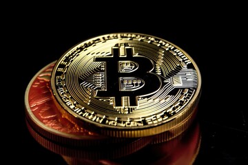Bitcoin coins on the background of the Chinese flag, Generative AI.