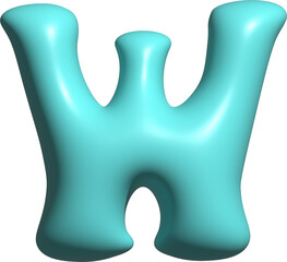 Obraz premium Blue balloon letter W capital, 3D alphabet.