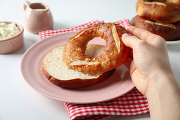 Concept of tasty food and tasty bakery - bagel