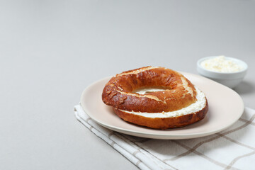 Concept of tasty food - bagel, space for text