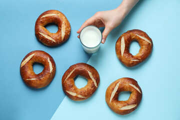 Concept of tasty food - bagel, top view