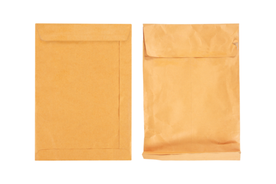 Brown envelope isolated on white background with clipping path