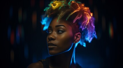 Afroamerikanisches Frauen Gesicht mit Visagistik und Styling Nahaufnahme, ai generativ