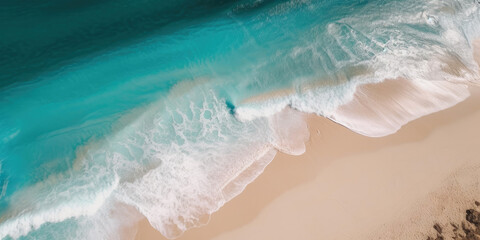 Fototapeta na wymiar Aerial view of beautiful beach with ocean waves and turquoise water. Generative AI