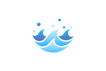 waves logo design with water bubbles in blue color gradient