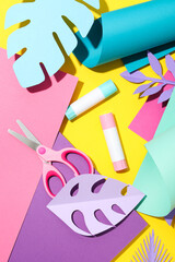 Concept of different office stationery with glue