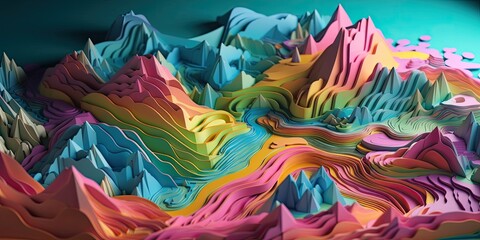 colourful Landscape Made out of Paper, Generative AI, Generative, AI