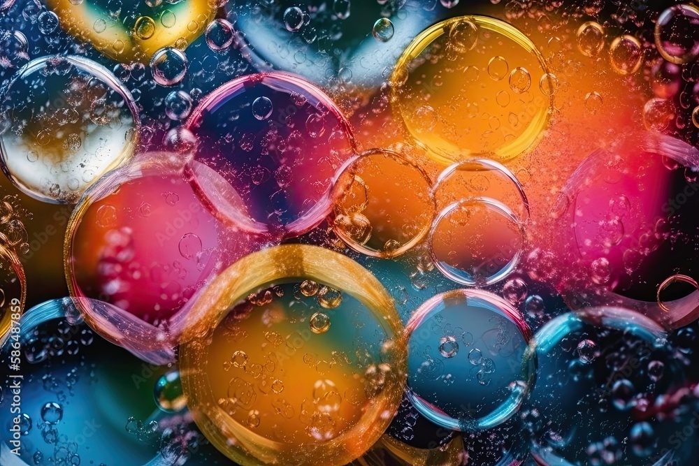 Poster colorful bubbles in a close-up view. generative ai