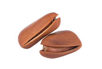 Pine nuts on white background. Pine nuts in shell