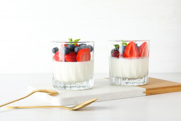 Delicious and sweet dessert - Panna Cotta, composition for tasty dessert concept