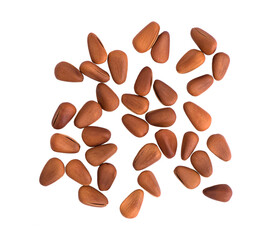 Pine nuts on white background. Pine nuts in shell