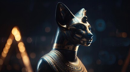 Bastet, half woman half cat goddess of ancient Egypt, mystic egyptian background, ai based