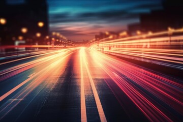 Fototapeta na wymiar City Street at Night with Blurred Lights and Motion. Generative AI