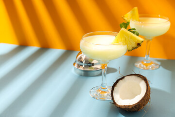 Fresh summer cocktail - Pina colada, fresh summer drink concept