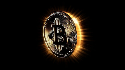 Naklejka premium Bitcoin with glowing lights..Gold bitcoin symbol. Coins. Generative AI.
