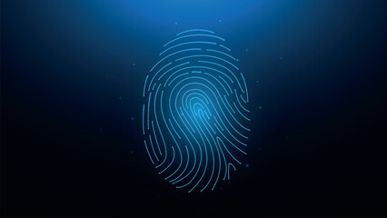 Polygonal fingerprint vector illustration on a dark blue background. Scanning biometric data low poly design.