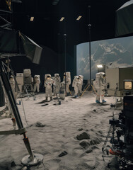 The moon landing being filmed in a movie studio , ai generative