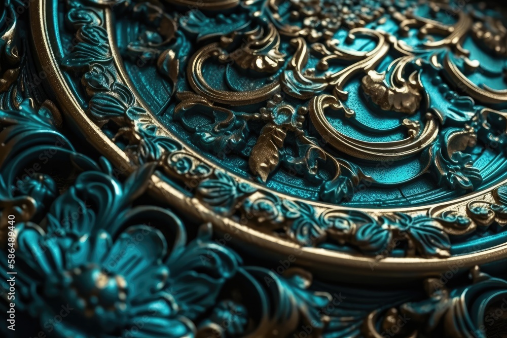 Poster close-up view of a decorative plate with intricate details and patterns. generative ai