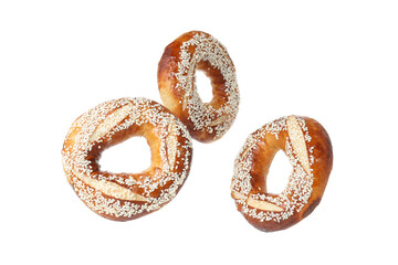 Concept of tasty bakery - bagels, isolated on white background