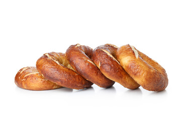 Concept of tasty bakery - bagels, isolated on white background