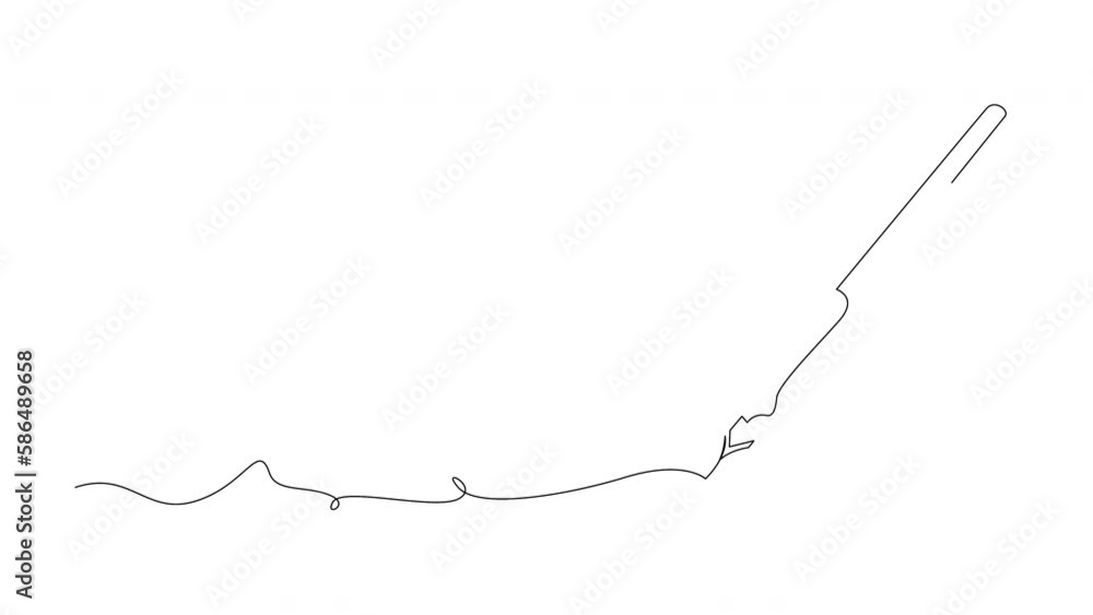 Poster self drawing animation of fountain pen in continuous one line art style. writing or signing document