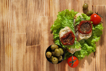 Sandwich with sun-dried tomato - tasty snack concept