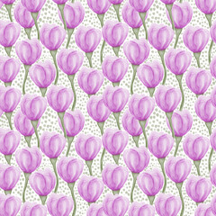 Obraz premium Pink tulip flowers watercolor seamless decorative surface pattern design for wallpaper, fabric, wrapping paper,digital paper.