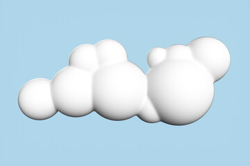 White 3d cloud set isolated on a blue background. Render soft round cartoon fluffy cloud icon in the blue sky. 3d rendering illustration