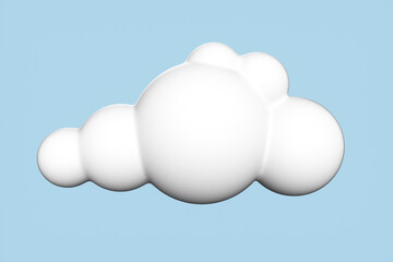 White 3d cloud set isolated on a blue background. Render soft round cartoon fluffy cloud icon in the blue sky. 3d rendering illustration