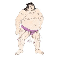 浮世絵風の力士　相撲 横綱　水彩 イラスト