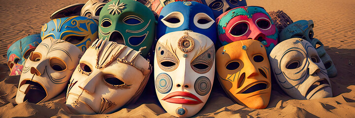 Abandoned health face masks on the beach - Generative AI