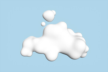 Close-up of a splash of white cream on a blue background. 3d rendering illustration